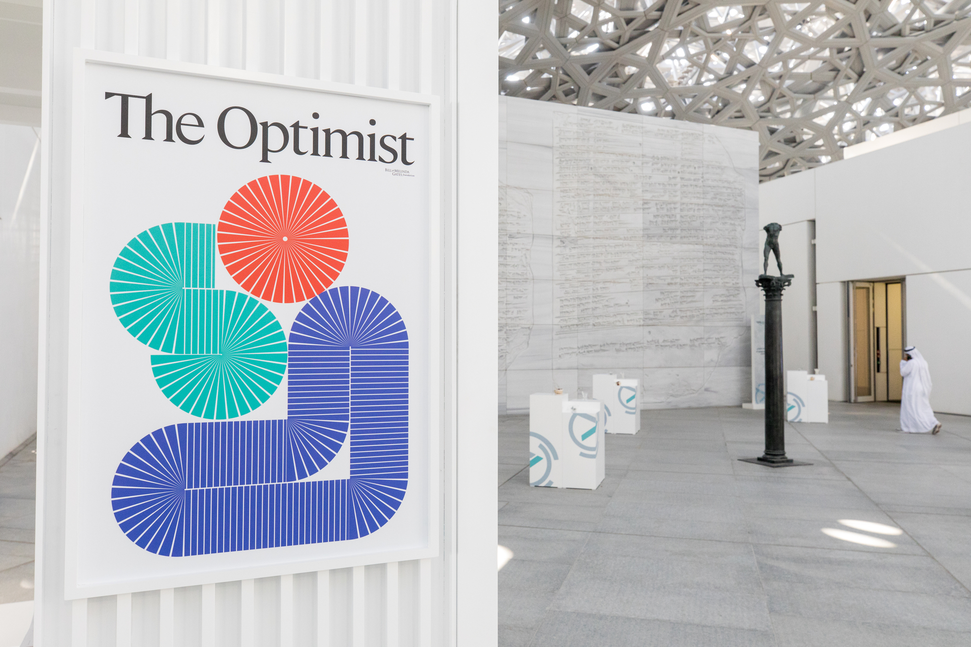 A general view of the ‘The Optimist’ display during the Reaching the Last Mile Forum, held under the patronage of His Highness Sheikh Mohamed bin Zayed Al Nahyan, Crown Prince of Abu Dhabi, and in partnership with the Bill & Melinda Gates Foundation at the Louvre Abu Dhabi in Abu Dhabi, United Arab Emirates on November 19, 2019. 