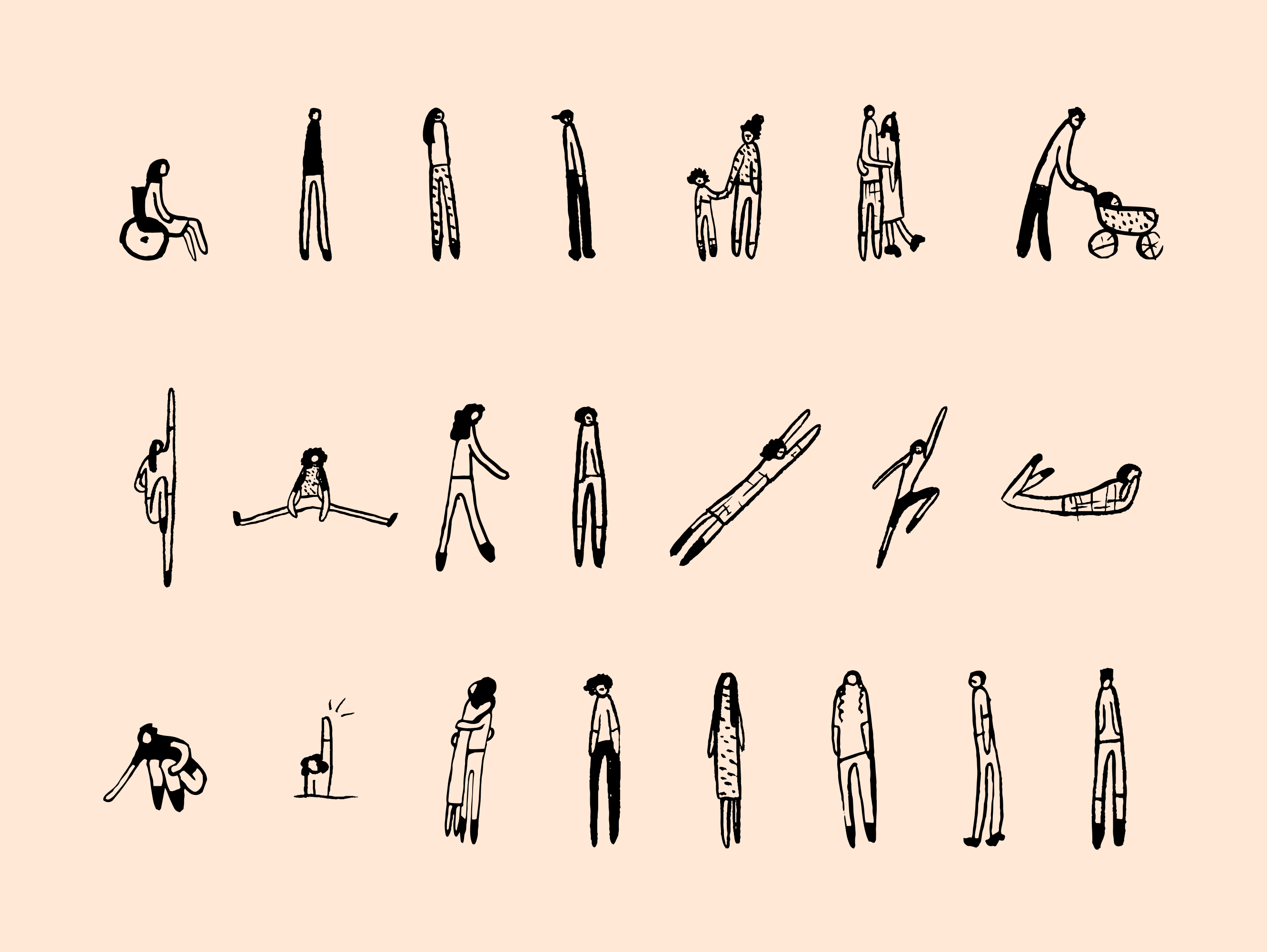 Sketches of women in various active poses