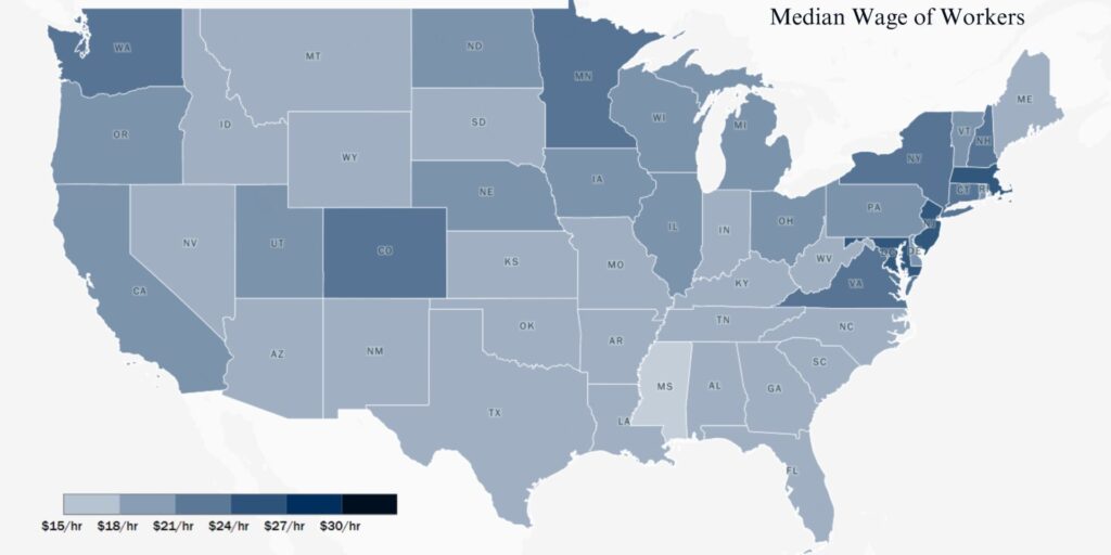 Graphic of USA Medium wage of workers